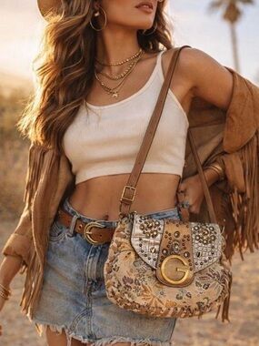 Vintage Guess Y2K Studded Patchwork Shoulder Bag (02'-2007)